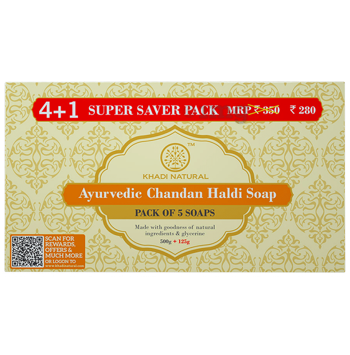 Khadi Naturals Ayurvedic Soap 4+1 Super Saver Pack Chandan Haldi