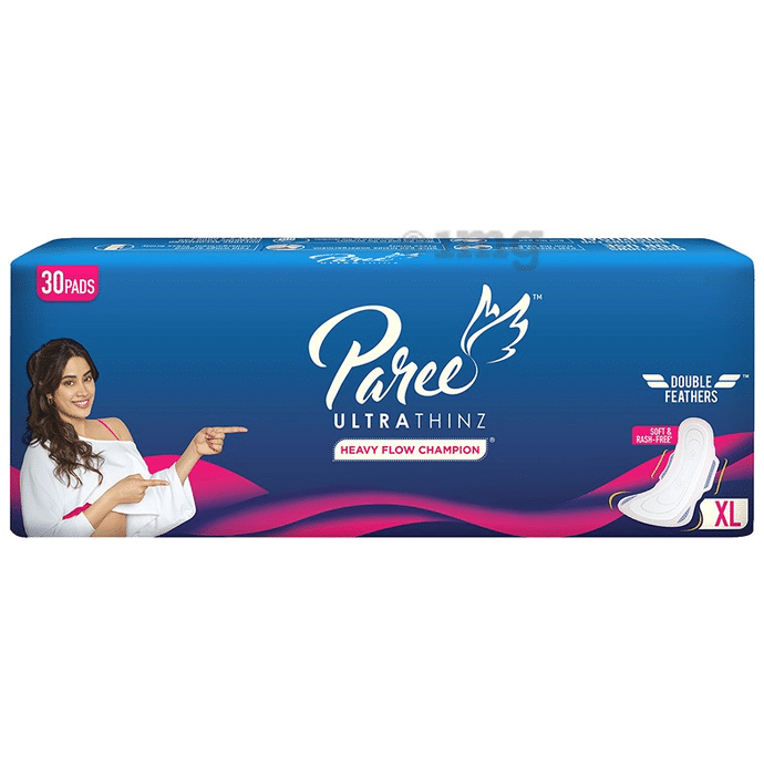 Paree Ultra Thinz Soft & Rash Free|Double Feathers|Heavy Flow Champion|With Disposable Covers Sanitary Pads XL