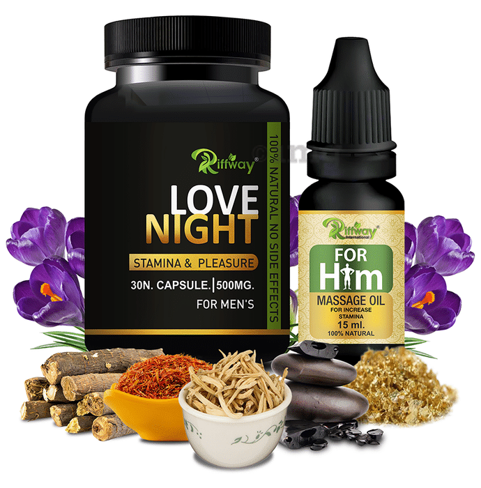 Riffway International Combo Pack of Love Night 30 Capsule & For Him Massage Oil 15ml