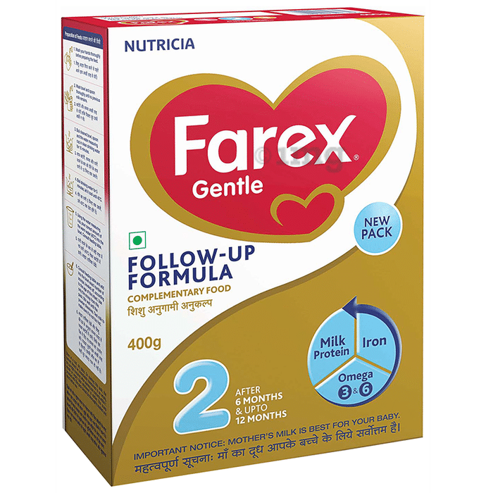 Farex Gentle Stage 2 Follow-Up Formula | Powder with Milk Protein, Iron and Omega 3 & 6