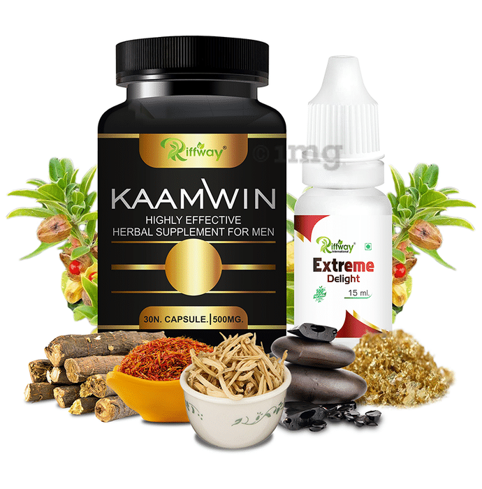 Riffway International Combo Pack of Kaamwin 30 Capsule &  Extreme Delight Oil 15ml