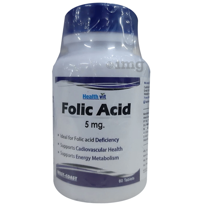 HealthVit Folic Acid 5mg | For Cardiovascular Health, Energy & Metabolism | Tablet