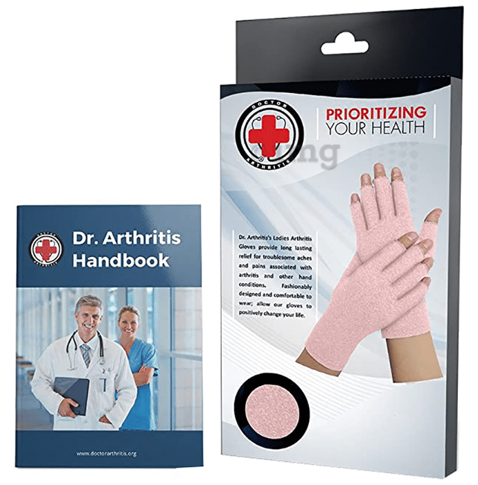 Dr. Arthritis 3/4 Compression Gloves for Ladies &  Doctor Written Handbook Small Pink