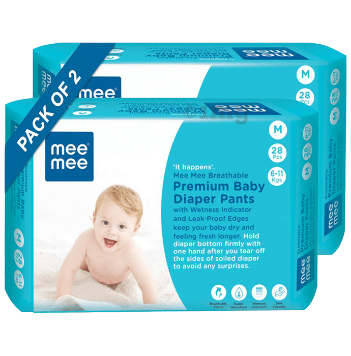 Mee Mee Breathable Premium Baby Diaper Pants with Wetness Indicator (28 Each) Medium