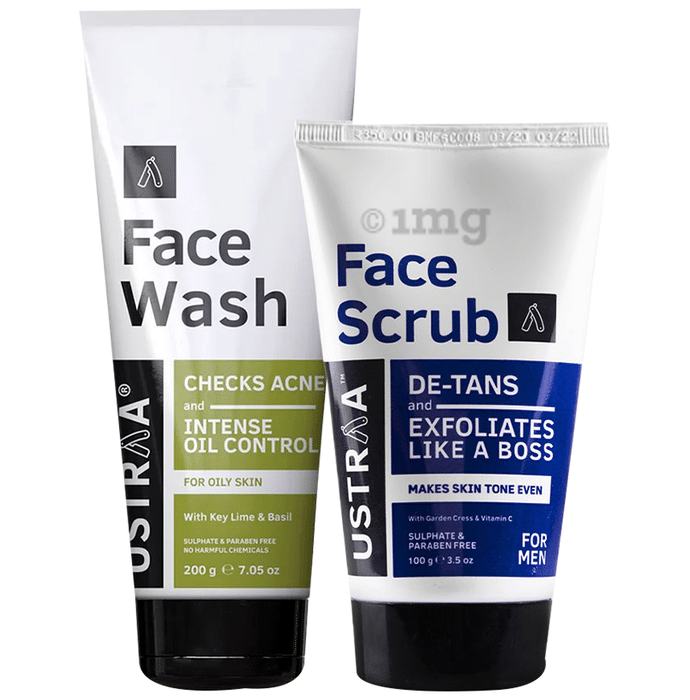 Ustraa Combo Pack of Face Wash for Oily Skin 200gm & De-Tans Face Scrub 100gm