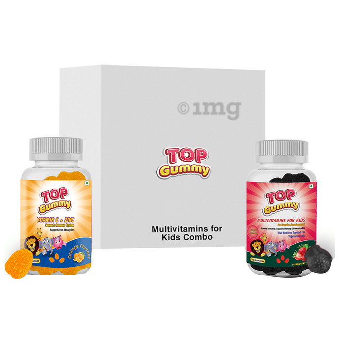 Top Gummy Combo Pack of Vitamin C + Zinc Gummies Orange & Multivitamins for Kids Gummies Strawberry (30 Each)
