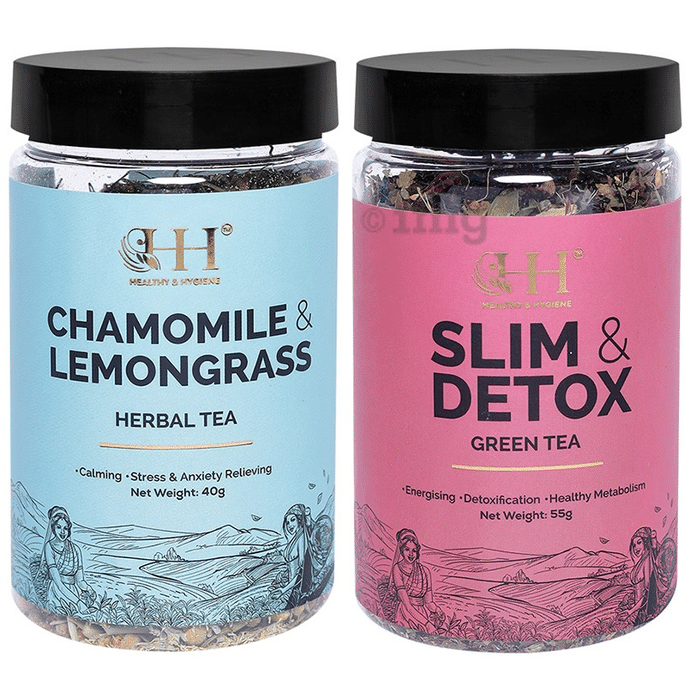 Healthy & Hygiene Combo Pack of Slim & Detox Herbal Tea 55gm and Chamomile & Lemongrass Herbal Tea 40gm