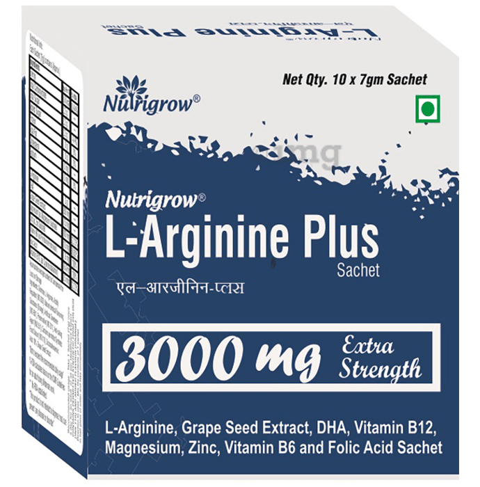 Nutrigrow L-Arginine Plus 3000mg | Sachet for Energy, Muscle & Heart Support