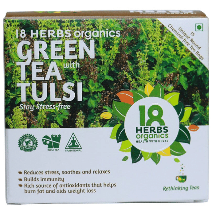 18 Herbs Organics Green Tea Bag (1.25gm Each) with Tulsi