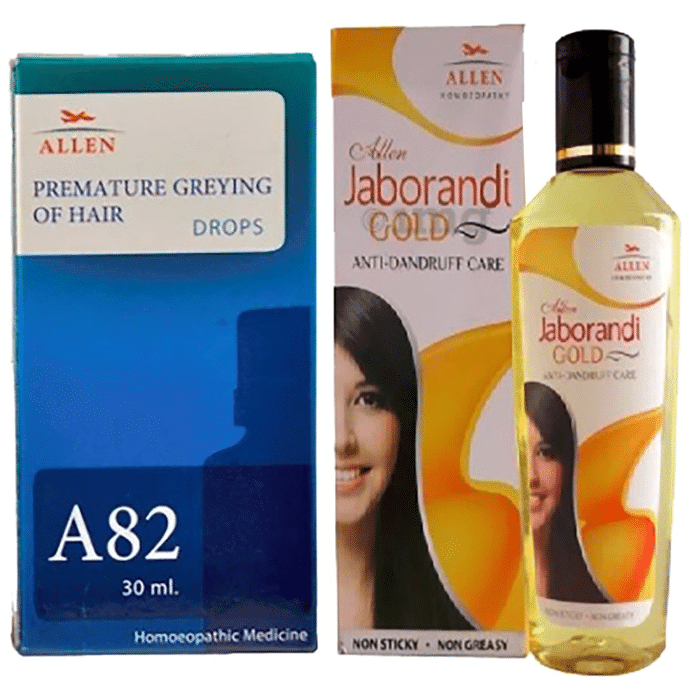 Allen Hair Care Combo Pack of A82 Premature Greying of Hair Drop 30ml & Jaborandi Gold Oil 110ml