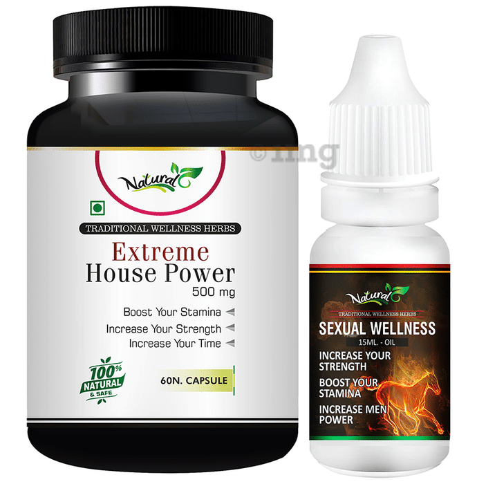 Natural Combo Pack of Extreme House Power 500mg, 60 Capsule & Sexual Wellness Oil 15ml