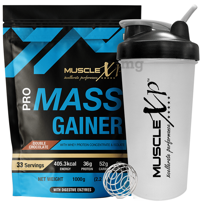 MuscleXP Pro Mass Gainer with Whey Protein Concentrate & Isolate Double Chocolate with Shaker