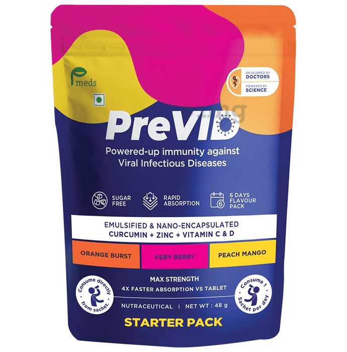 Pmeds PreVid Immunity Boosting Sachet (8gm Each) Sugar Free 6 Days Flavour Starter Pack Assorted