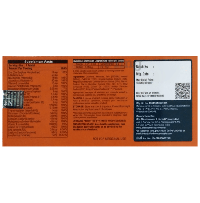 Allen Nutraceutical Multi Vitamins with Minerals | For Immunity, Energy Metabolism & Nutritional Support | Tablet