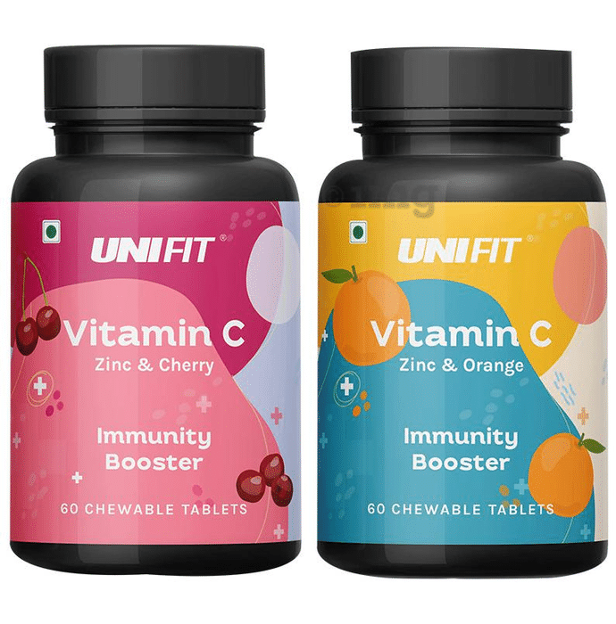 Unifit Combo Pack of Vitamin C Zinc & Orange Chewable Tablet & Vitmain C Zinc & Cherry Chewable Tablet (60 Each)