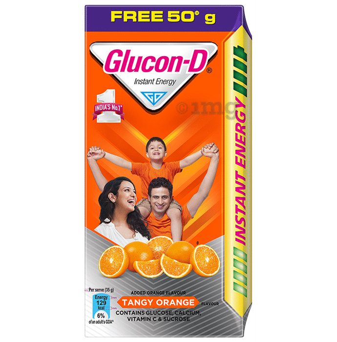 Glucon-D with Glucose, Calcium, Vitamin C & Sucrose | Nutrition Booster Tangy Orange