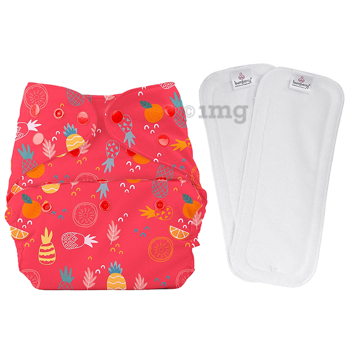 Bumberry Adjustable Reusable Cloth Diaper Cover with 2 Wet Free Insert For Babies Pineapple