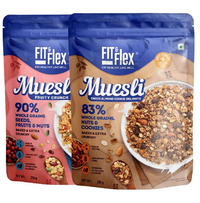Fit & Flex Combo Pack of Muesli Fruity Crunch & Choco Almond Cookie Delight (210gm Each)