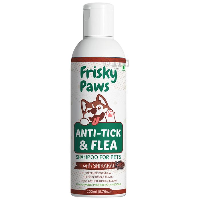 Frisky Paws Anti-Tick & Flea Shampoo for Pets with Shikakai