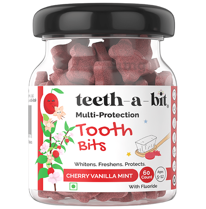 Teeth-A-Bit Multi-Protection Tooth Bits with Fluoride (Ages 5 to 12 Yrs) Cherry Vanilla Mint