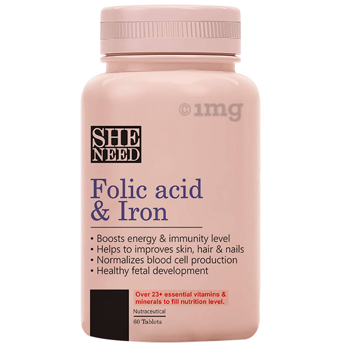 SheNeed Folic Acid & Iron Tablet for Women | Boosts Energy, Immunity & Blood Cell Production