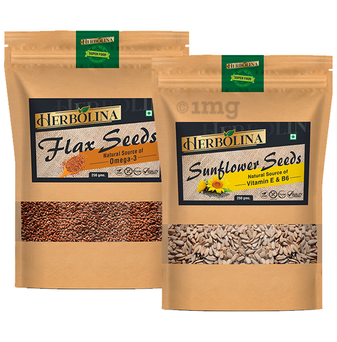 Herbolina Combo Pack of Flax & Sunflower Seeds (250gm Each)