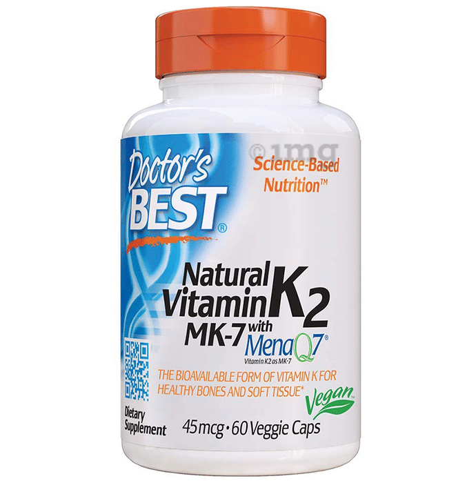 Doctor's Best Natural Vitamin K2 MK 7 with MenaQ7, 45mcg Veggie Cap | For Healthy Bones & Soft Tissue