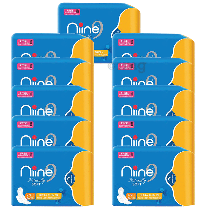 Niine Naturally Soft Pads (6 Each) with Biodegradable Disposal Bag Inside Free Ultra Thin XL