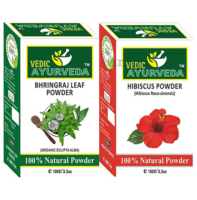 Vedic Ayurveda Combo Pack of Bhringraj Powder & Hibiscus Powder (100gm Each)