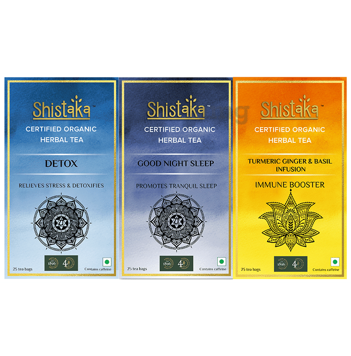 Shistaka Combo Pack of Certified Organic Herbal Tea (1.8gm Each) Detox,Good Night Sleep & Turmeric Ginger & Basil Infusion