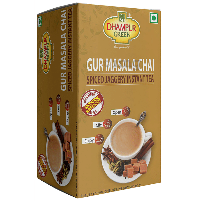 Dhampur Green Gur Masala Chai Spiced Jaggery Instant Tea Sachet (14gm Each)