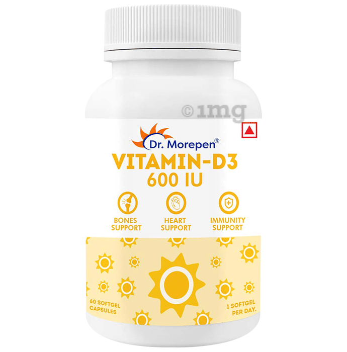 Dr. Morepen Vitamin-D3 600 IU | Softgel Capsule for Bones, Heart & Immunity