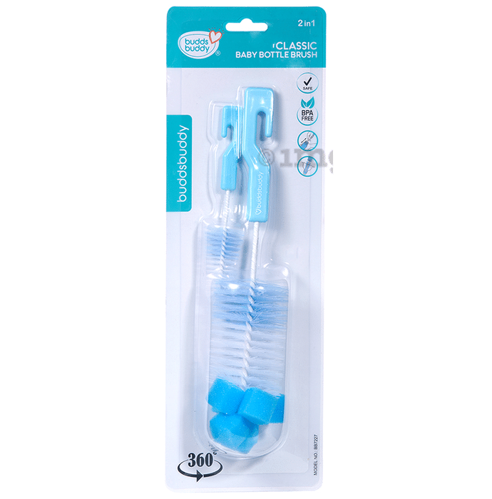 Buddsbuddy 2 in 1 Classic Baby Bottle and Nipple Cleaning Brush Blue