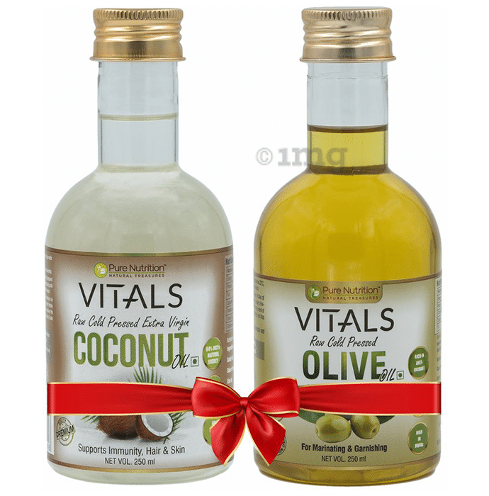 Pure Nutrition Vitals Combo Pack of Raw Cold Pressed Extra Virgin Coconut Oil & Raw Cold Pressed Olive Oil (250ml Each)
