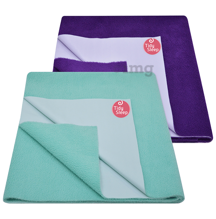 Tidy Sleep Water Proof & Washable Baby Care Dry Sheet & Bed Protector Medium Plum and Ocean Blue