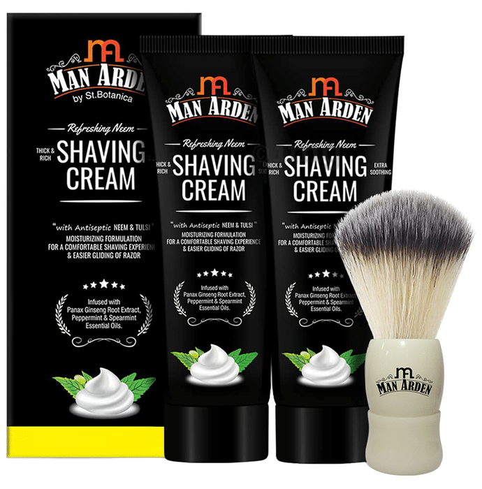 Man Arden Refreshing Neem Shaving Cream (100gm Each) with Royal White Shaving Brush