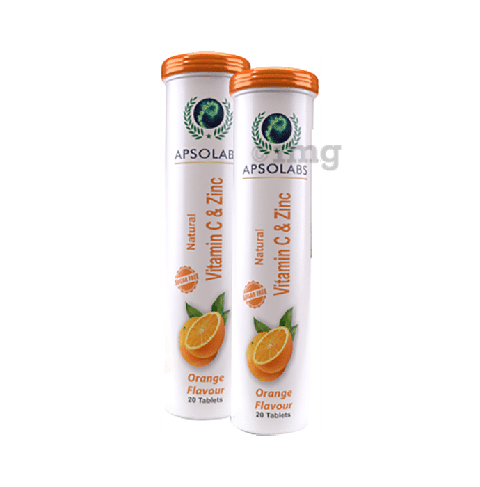 Apsolabs Natural Vitamin C & Zinc Effervescent Tablet Sugar Free Orange