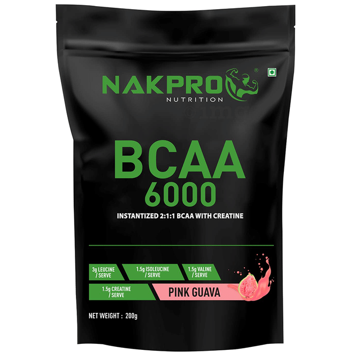 Nakpro Nutrition BCAA 6000 Instantized 2:1:1 BCAA with Creatine Powder Pink Guava