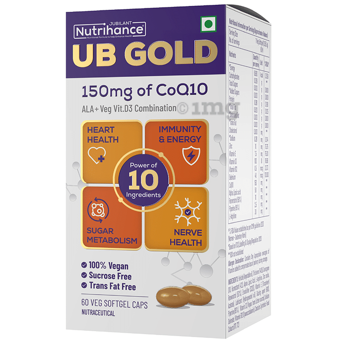 Jubilant Nutrihance UB Gold 150mg of CoQ10 with ALA & Vitamin D3 | Veg Softgel for Heart & Nerve Health
