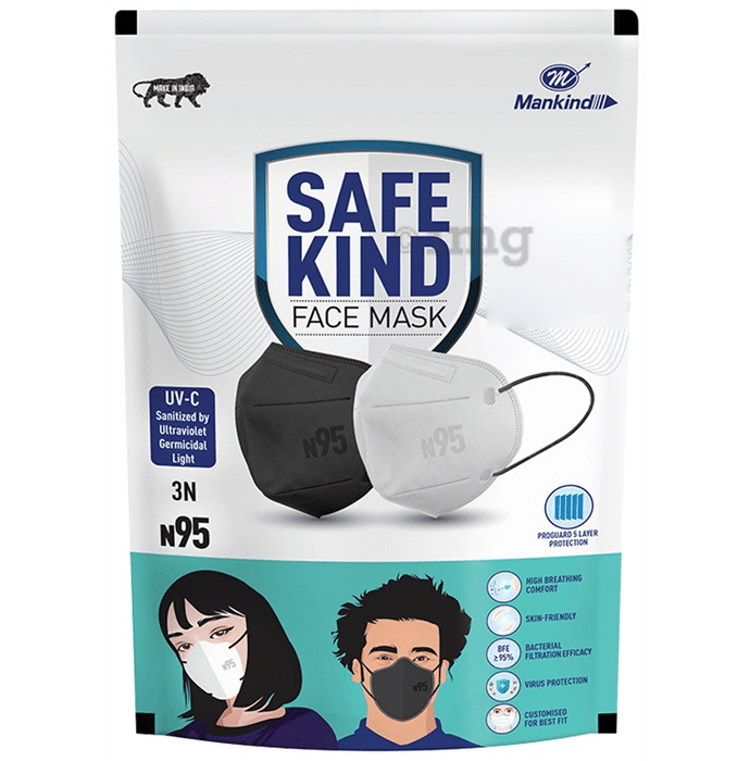 Safekind N95 Face Mask 2 Black & 1 White