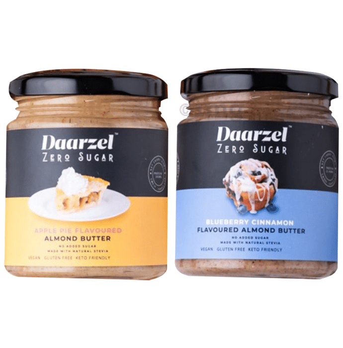 Daarzel Combo pack of Zero Sugar Flavoured Almond Butter (200gm Each) Blueberry Cinnamon & Apple Pie