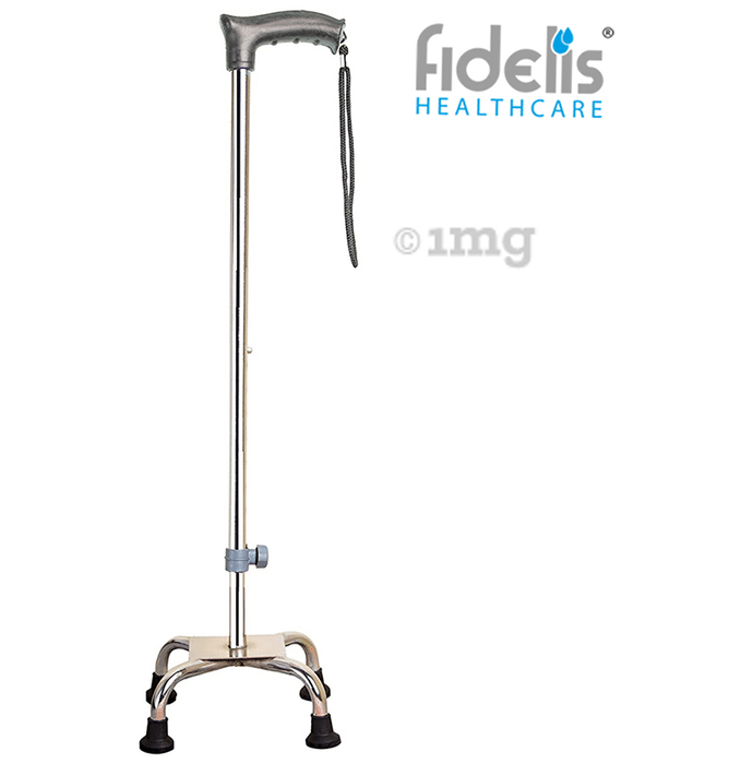 Fidelis Healthcare Mild Steel Adjustable Walking Stick 4 Leg with Metal Base Grey