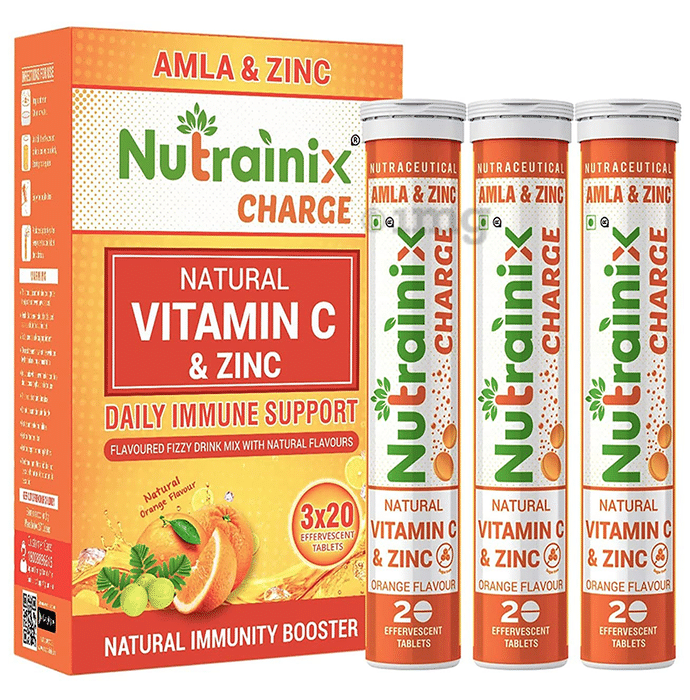 Nutrainix Charge Natural Vitamin C & Zinc Effervescent Tablet (20 Each) Orange