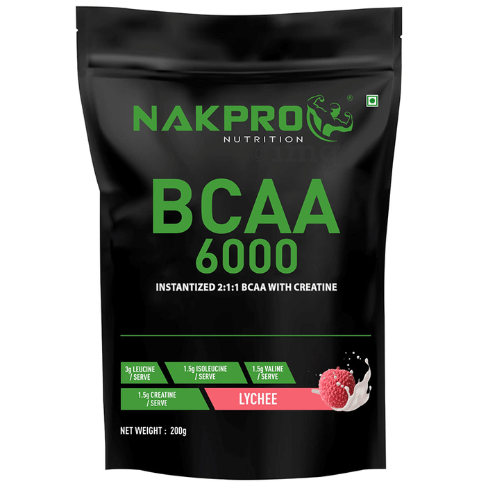Nakpro Nutrition BCAA 6000 Instantized 2:1:1 BCAA with Creatine Powder Lychee