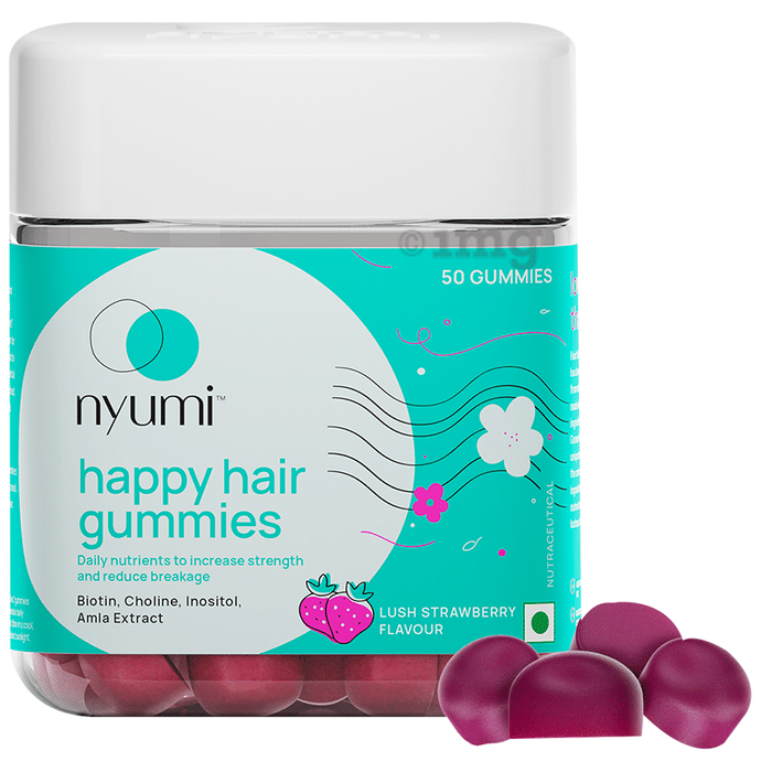 Nyumi Happy Hair Gummies with Biotin, Choline, Inositol & Amla | Flavour Lush Strawberry