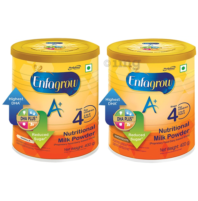Enfagrow Combo Pack of A+ Stage 4 Nutritional Milk Powder Vanilla & A+ Stage 4 Nutritional Milk Powder Chocolate for 3-6 Years (400gm Each)