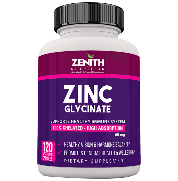 Zenith Nutrition Zinc Glycinate 60mg Vegetarian Capsule