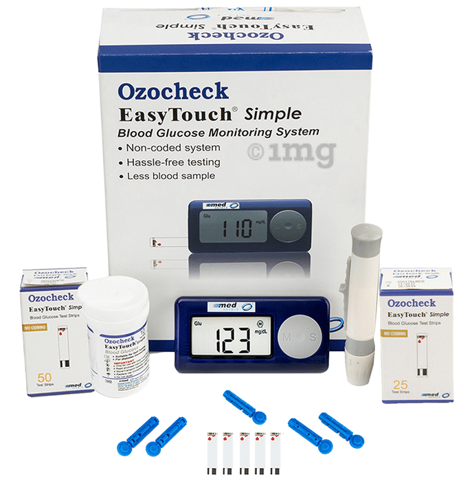Ozocheck Glucometer with Carrying Case, 75 Test Strips, Lancing Device & Lancet