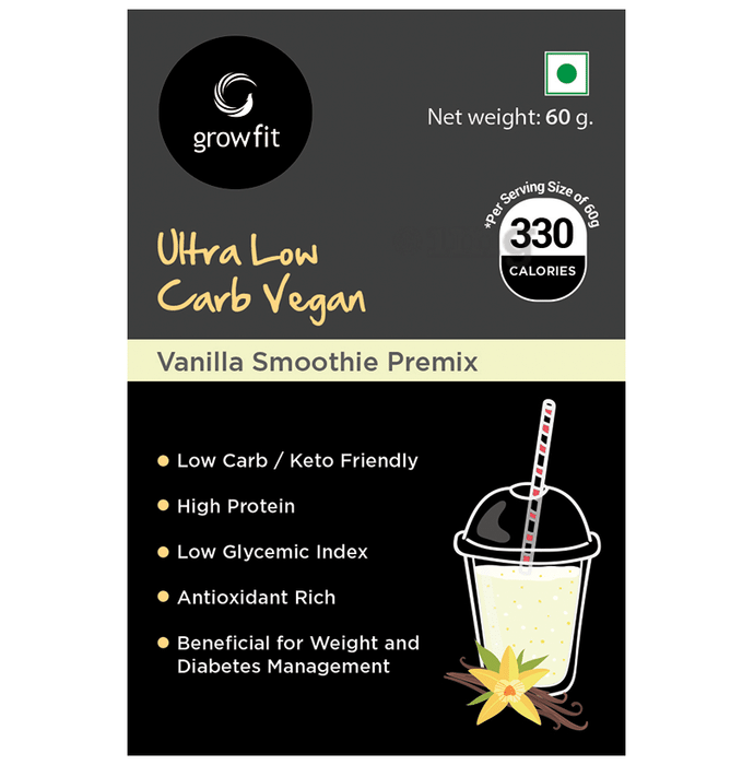 Growfit Ultra Low Carb Vegan Smoothie Premix (60gm Each) Vanilla