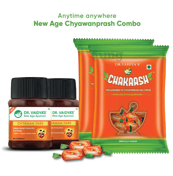 Dr. Vaidya's Combo Pack of 2 Packet of Chakaash Toffee (50 Each) and 2 Bottles of Chyawan Tablet (30 Each)